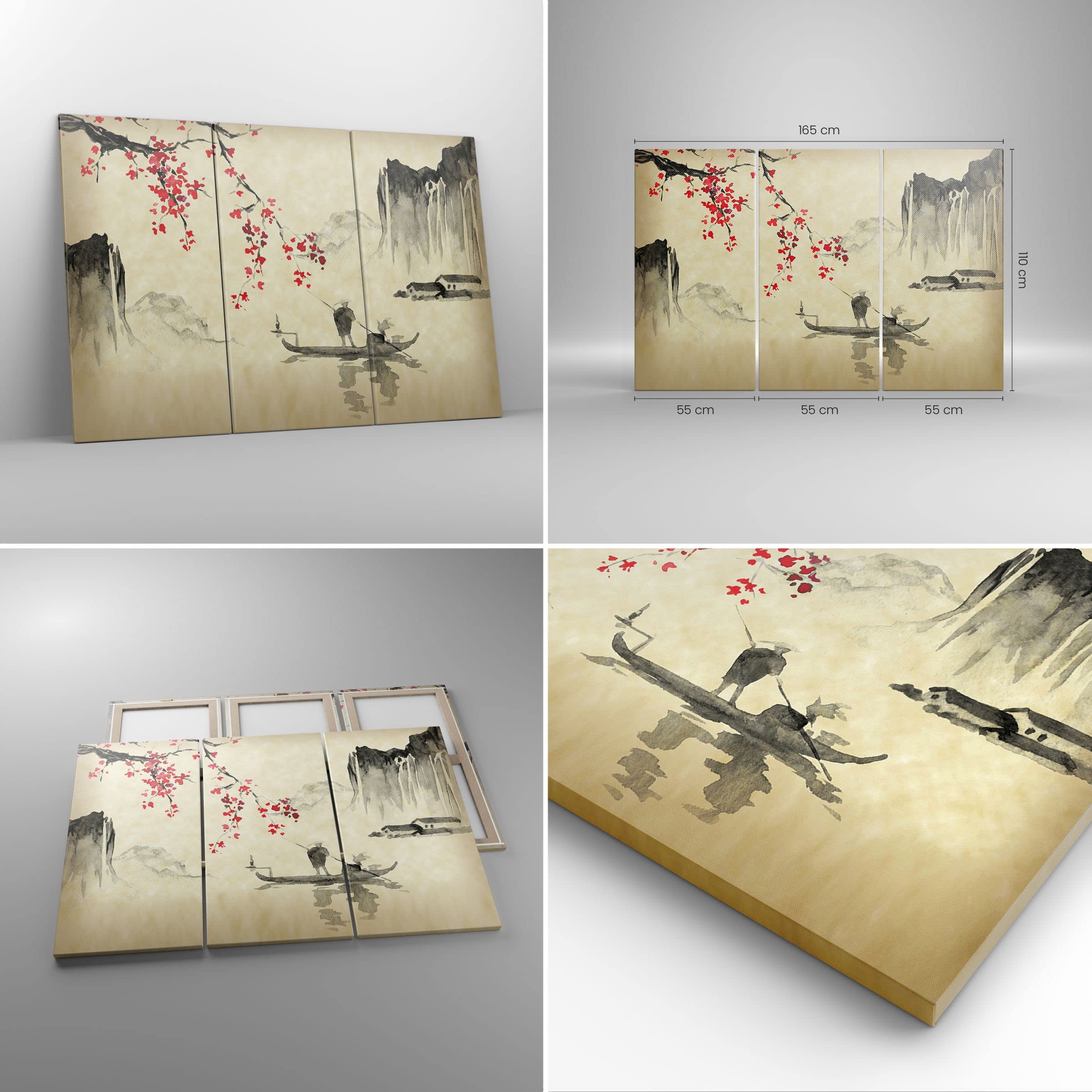 Lienzos decorativos 165x110cm Cuadro Sobre Lienzo Moderno Flor Cerezas Japón Grande XXL Dormitorio Cuadros Pared Imágenes Tríptico 3 Piezas Cuadros Decoracion Salon Wall Art Prints CE165x110-5020