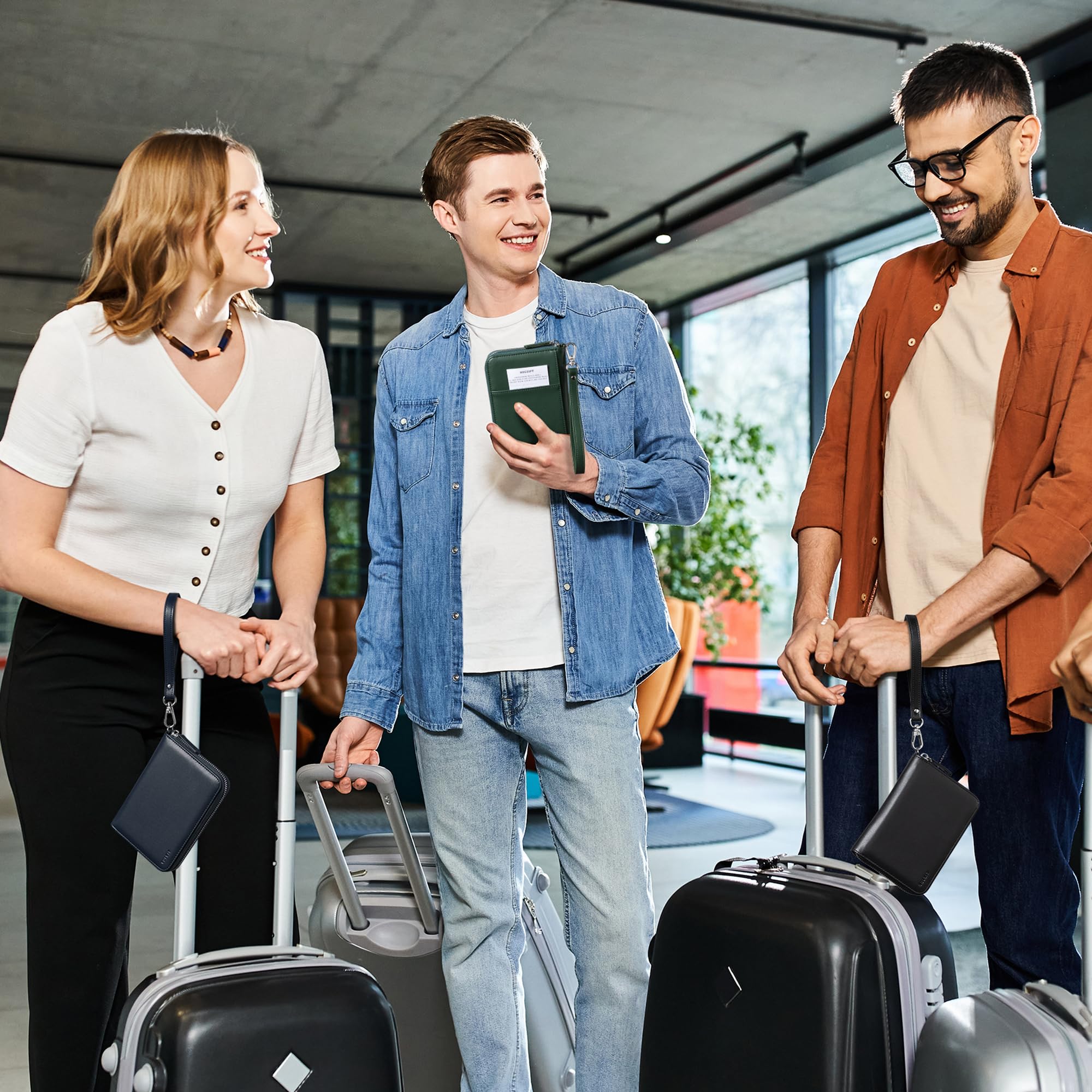 VULKIT Billetera de Viaje para Pasaporte con Soporte para AirTag Bloqueo RFID de Cuero Ideal para Documentos y Artículos Esenciales de Viaje en Avión