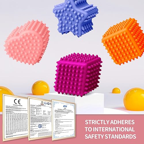 Miniatura 4 de ROHSCE Pelotas sensoriales suaves y puntiagudas, juguetes Montessori, bolas de bebé de 6 a 12 meses, formas geométricas texturizadas para el