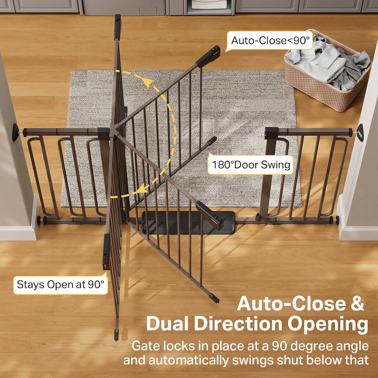 Cumbor Extra Wide Baby & Pet Gate Set, 29.7-48" & 36.6-59" Gates with Dual-Lock, Auto-Close, One-Hand Operation for Stairs, Hallways & Doorways