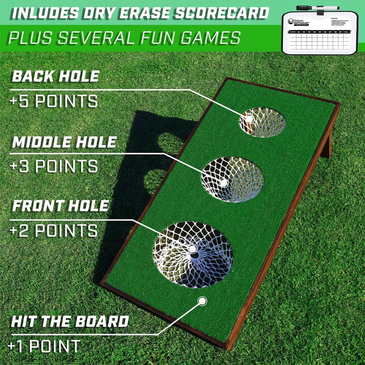 GoSports BattleChip PRO Golf Cornhole Game - Includes 4 ft x 2 ft Chipping Target, 16 Foam Balls, Hitting Mat, and Scorecard