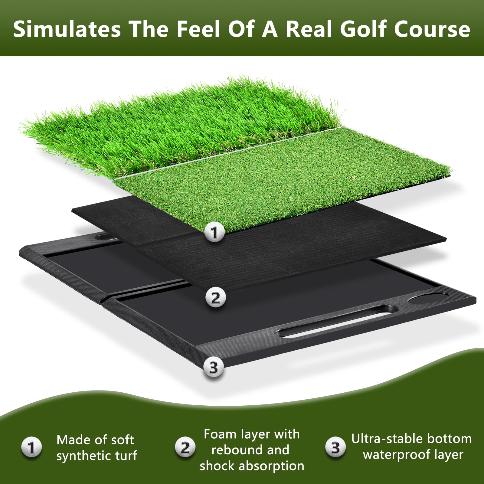 Golf Abschlagmatte 51 x 40 cm,Golf Übungsmatte mit 4 Golfbällen & Zubehör für Zuhause Indoor Outdoor Erwachsene