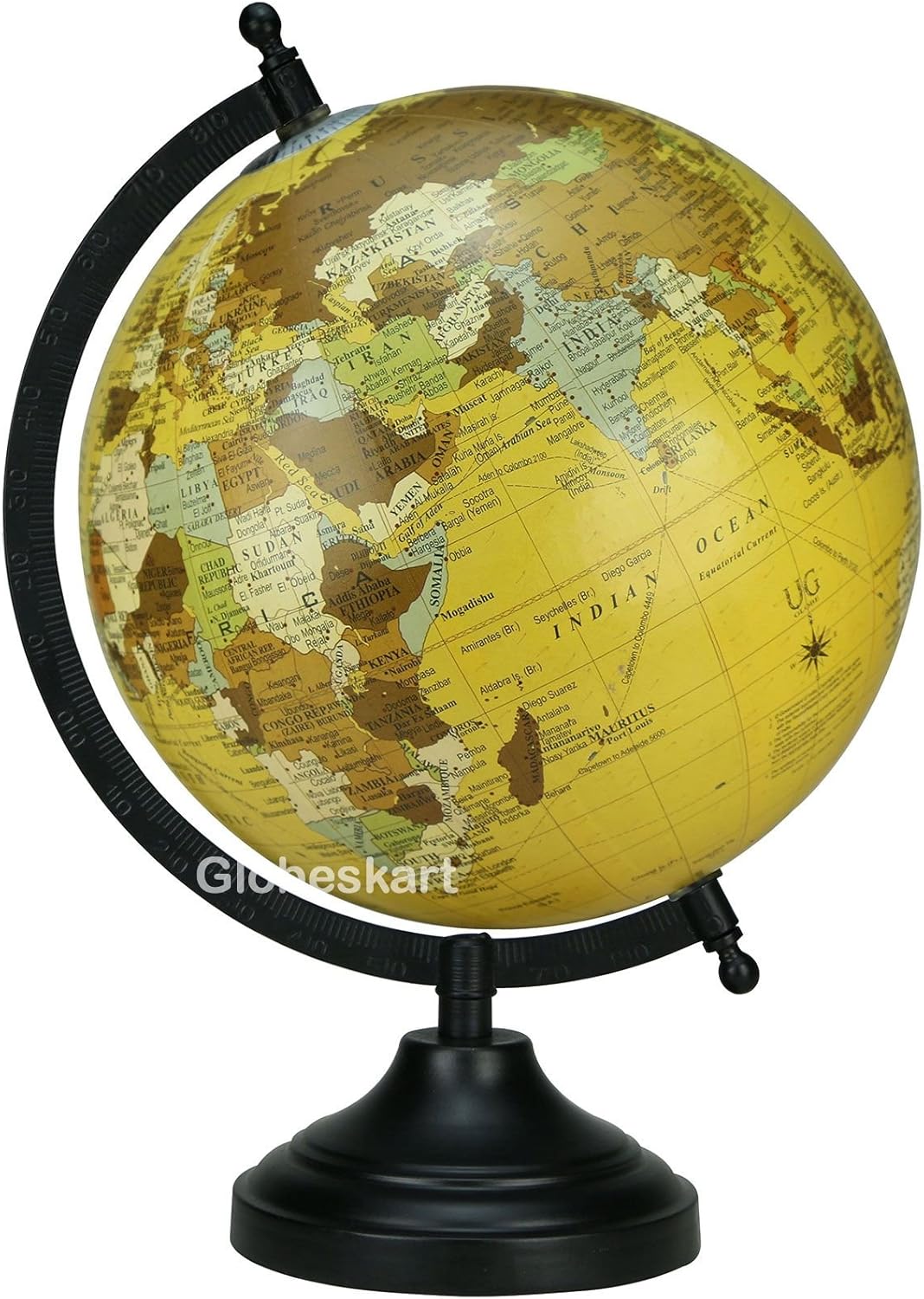 Samyuktha Educational/Antique Globe with Black Matt Arc and Base/World Globe/Home Decor/Office Decor/Gift Item / 8 inches (New Beige)