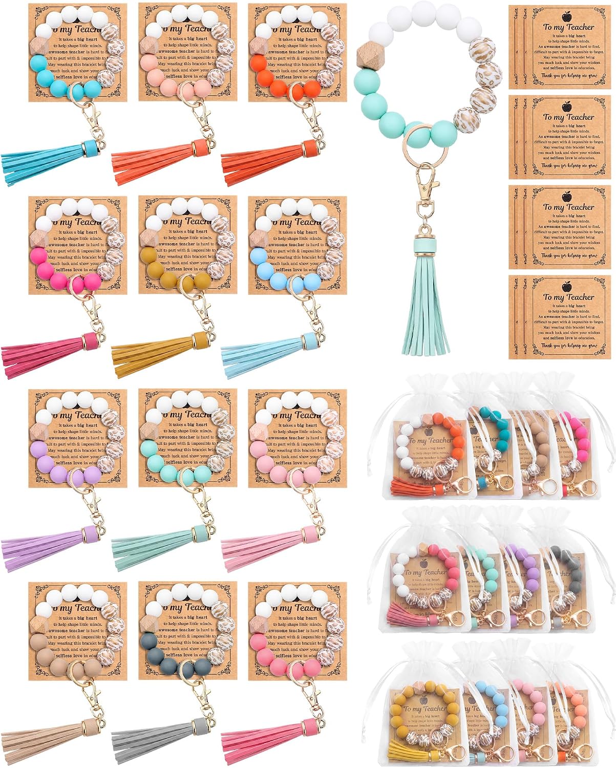 Sureio 12 Set Teacher Keychain Wristlet Appreciation Gift Bulk for Women