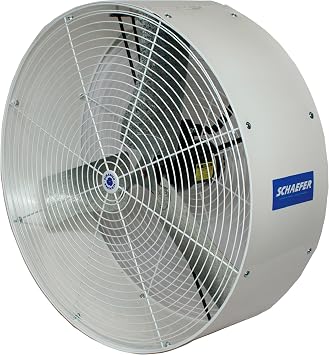 Schaefer VK36-3 Versa-Kool Deep Guard Greenhouse Air Circulation Fan - 36HAF Wall Mount Fan w/T-shape Mount - Made in USA - 1/2 HP, 11380CFM - White