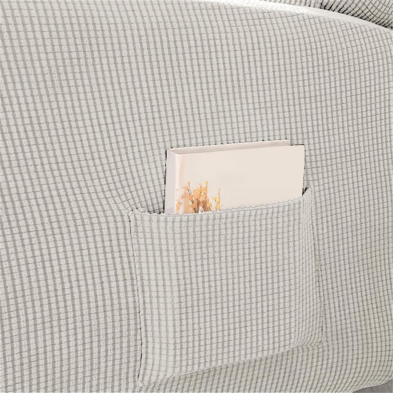 Funda de Sillón Reclinable Relax 1 2 3 Plazas Elástica Jacquard Suave Funda de Sofá con Bolsillos Laterales Protector de Muebles Cubre Sofá Antideslizante (Blanco Marfil,3 Plazas)