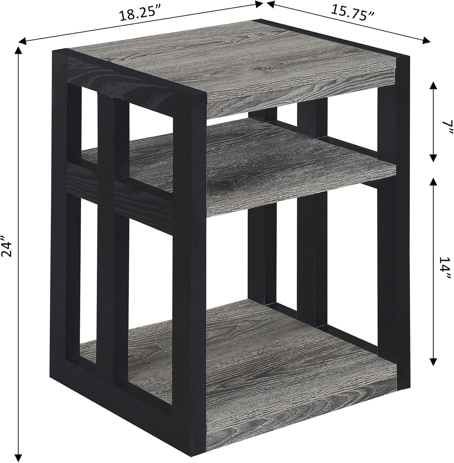 Convenience Concepts Monterey End Table with Shelves, Weathered Gray/Black