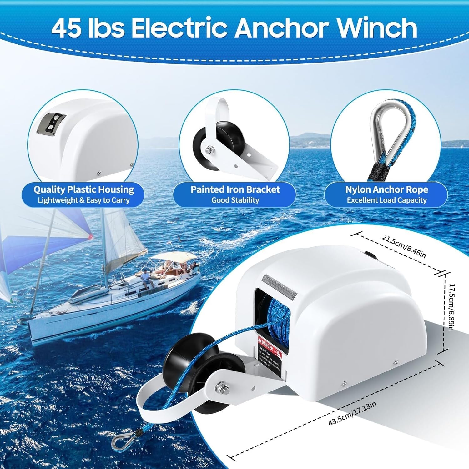 Electric Anchor Winch,12V 25LBS Boat Wench Marine Saltwater Windlass Kit with Wireless Remote Control,Heavy Duty Towing Winches for Fishing Pontoon