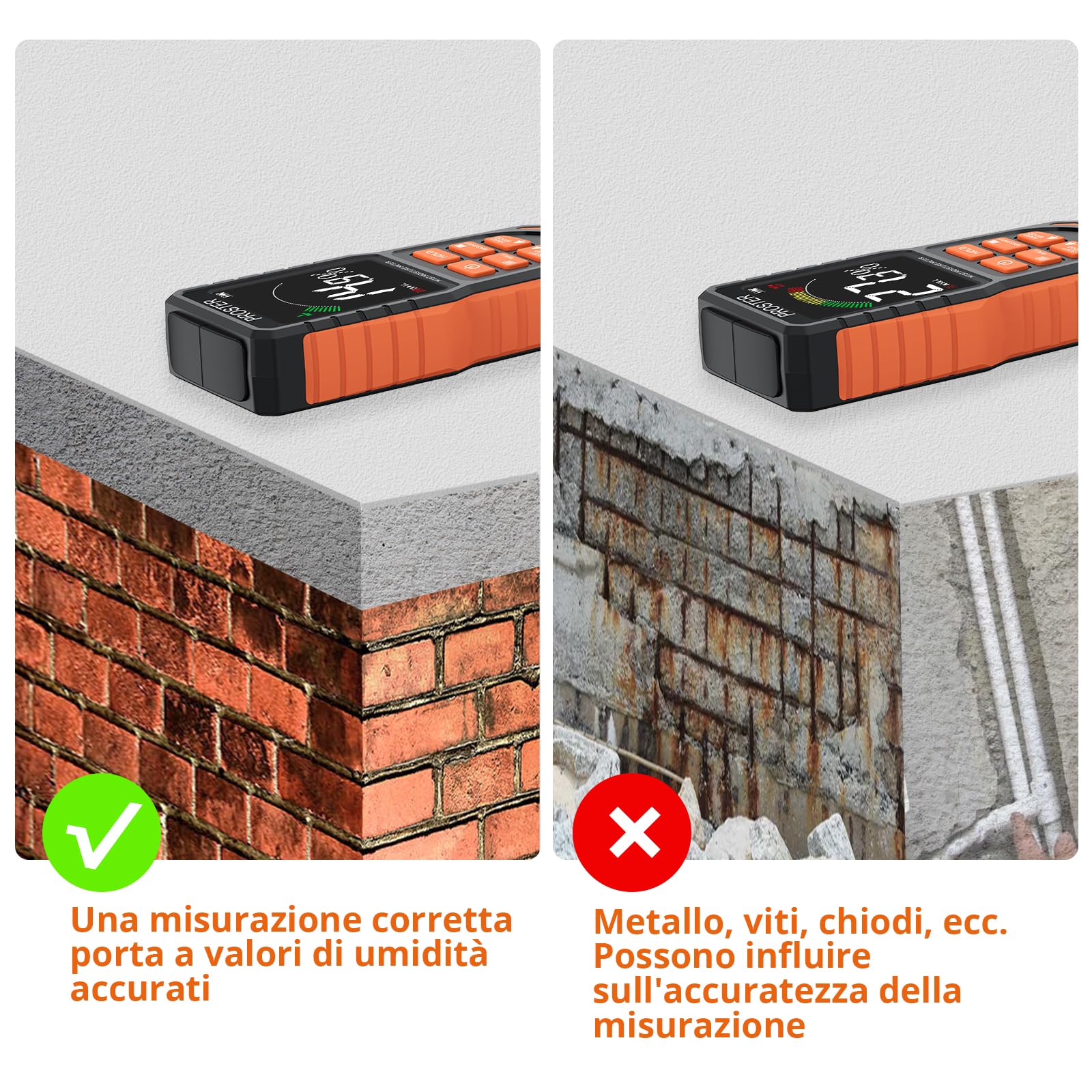 Proster Misuratore di Umidità Digitale da Parete Rricaricabile Rilevatori di Umidità Muri Igrometro Professionale Senza Ago con LCD a Colori e Allarme Acustico Muro Muratura Legno Tenero e Duro