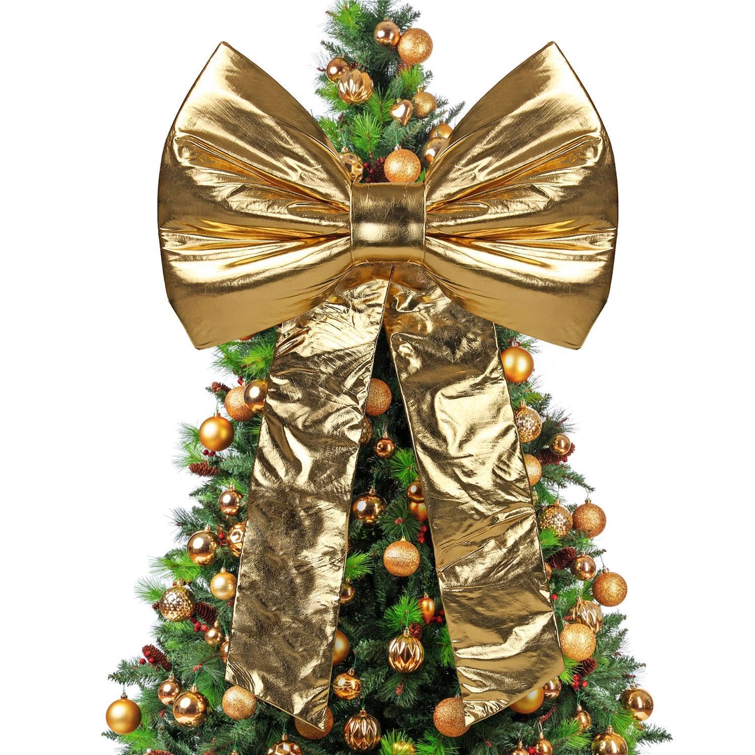 Large Velvet Christmas Bow 80×120 cm – Gold Festive Decorative Bow for Tree Topper, Front Door, Wreath & Stair Display | Luxury Reusable Xmas Decoration