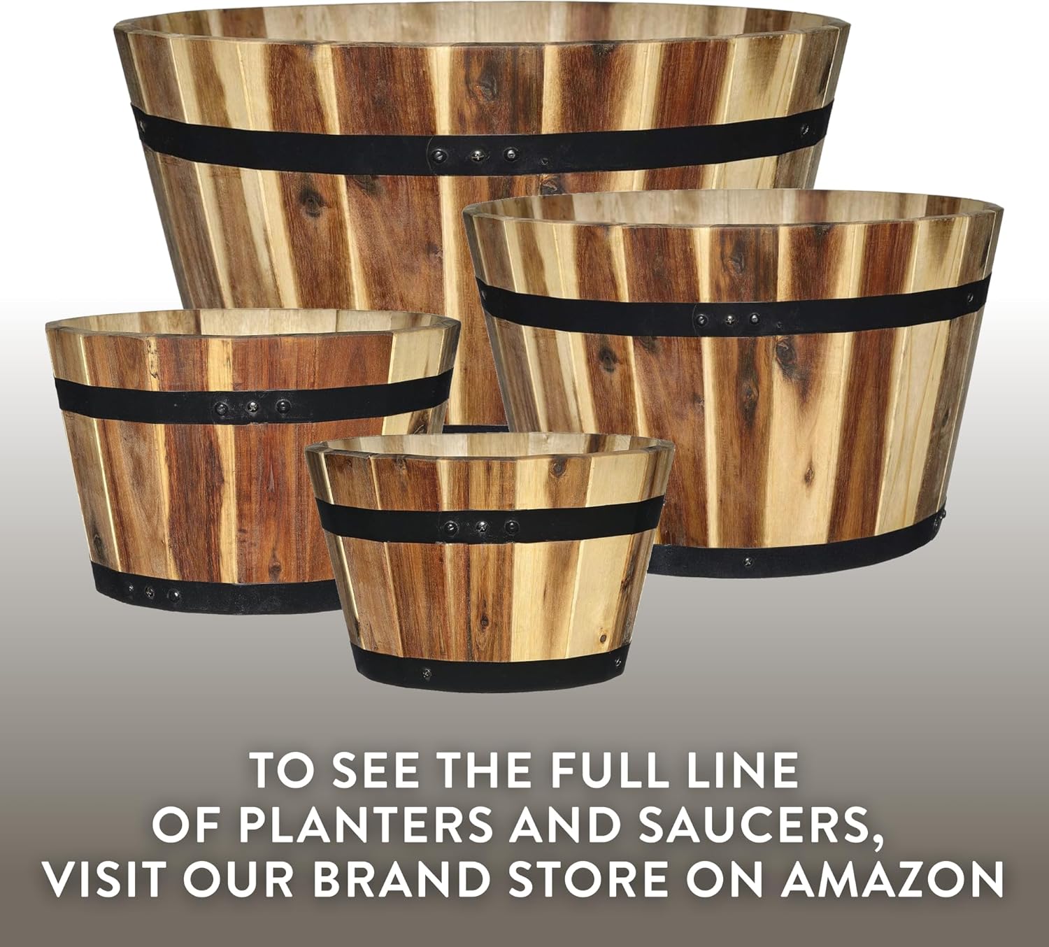 Classic Home and Garden 5/800/3 Wood Barrel Set of 3 Planters, Acacia
