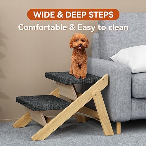 Miniatura 6 de Escalerasescalones para mascotas, escalones para perros pequeños para camas altas, sofá, automóvil, rampa plegable 2 en 1 de madera para perros con