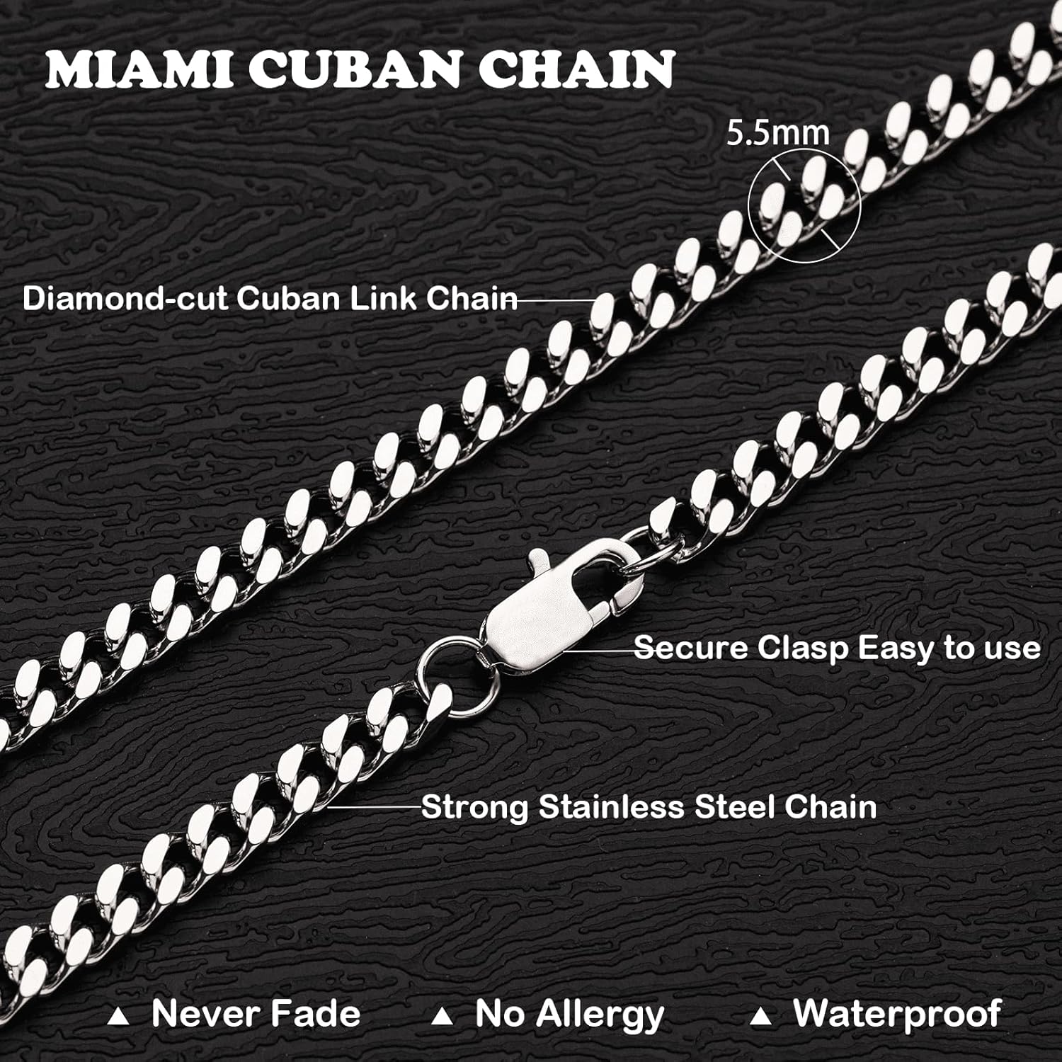 Mens 5MM Gold Plated/Silver Stainless Steel Miami Cuban Link Chain Necklace for Men - Image 2