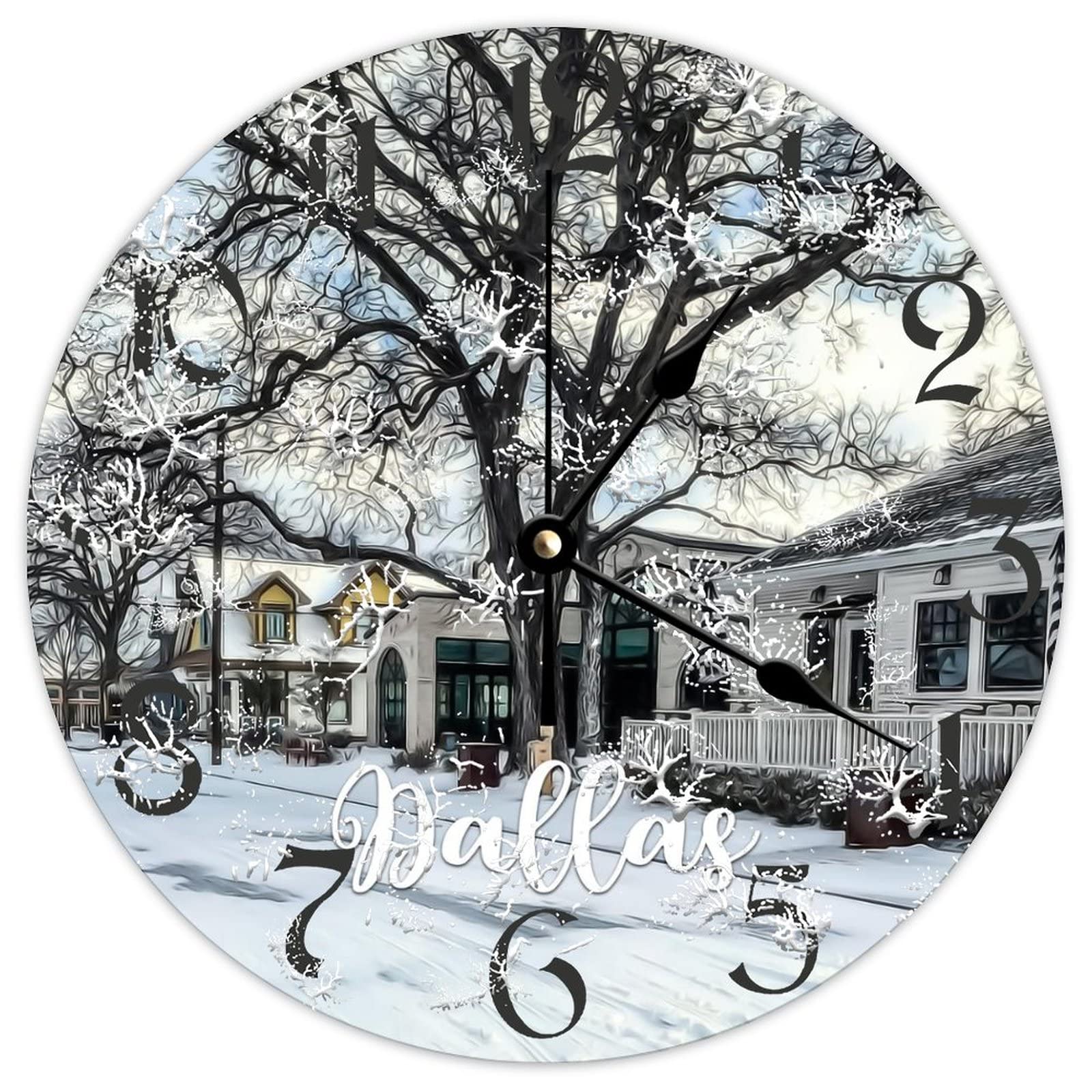 Horloge murale ronde Dallas City en bois comme cadeau vintage