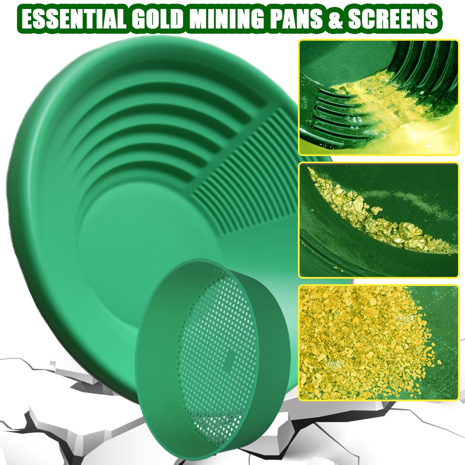 Orpaillage Kit Batee Orpaillage Matériel Gold Pan Kit 7 Pièces Orpaillage Tamis pour Sable Or Mines Lavage Manuel Or Panning (Vert Kit)