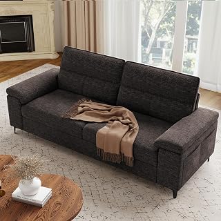 88.97" Modern Sofa Couch for Living Room, Deep Seat Sofa with 8”Cushion, Comfy 2-Seater Chenille Loveseat Sofa with Convertible Armrest, Removable Sofa Cover, High Leg (Dark Gray)