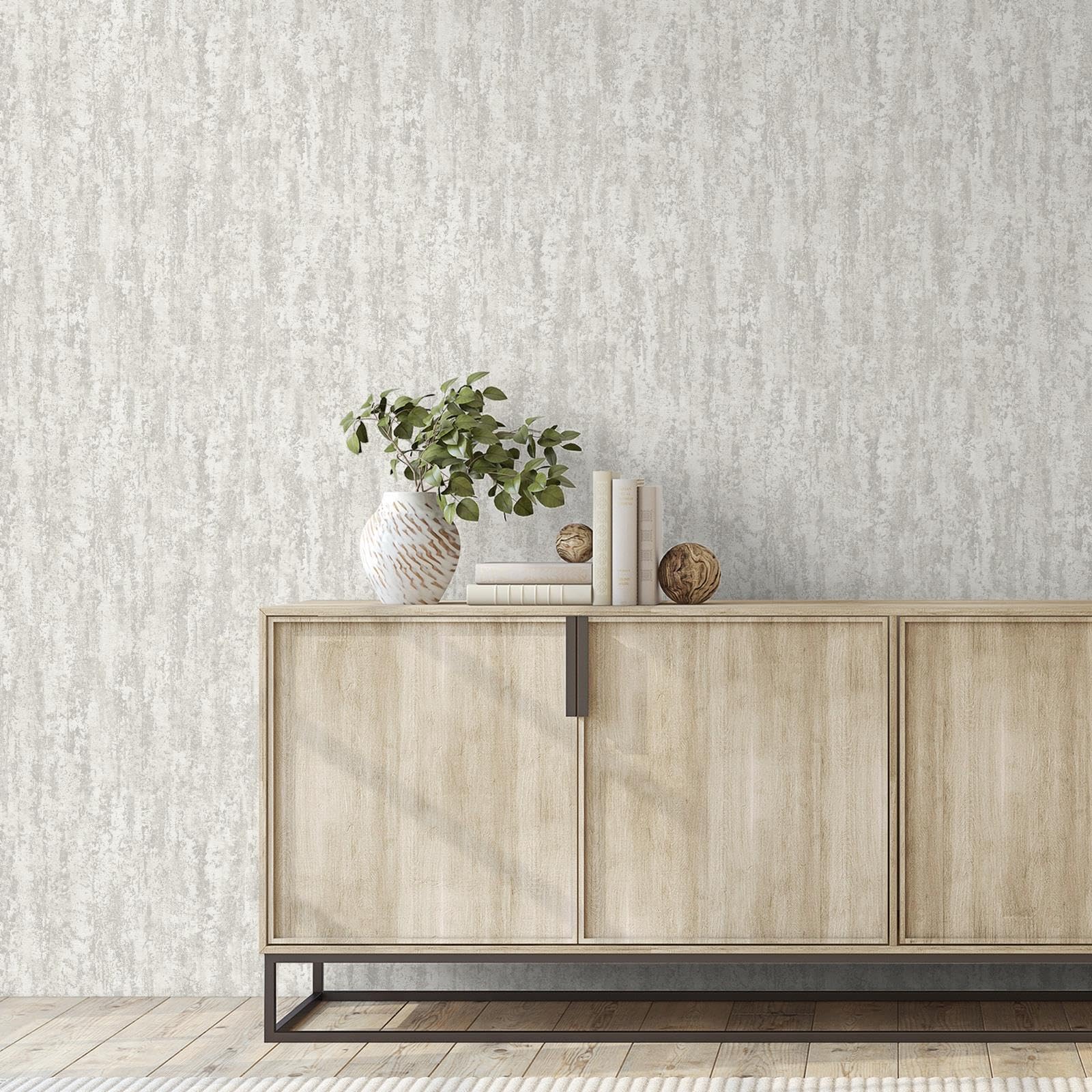 SOPHIE LAURENCE Plain Light Grey Wallpaper for Living Room Textured Industrial Effect Paste The Wall Free Match