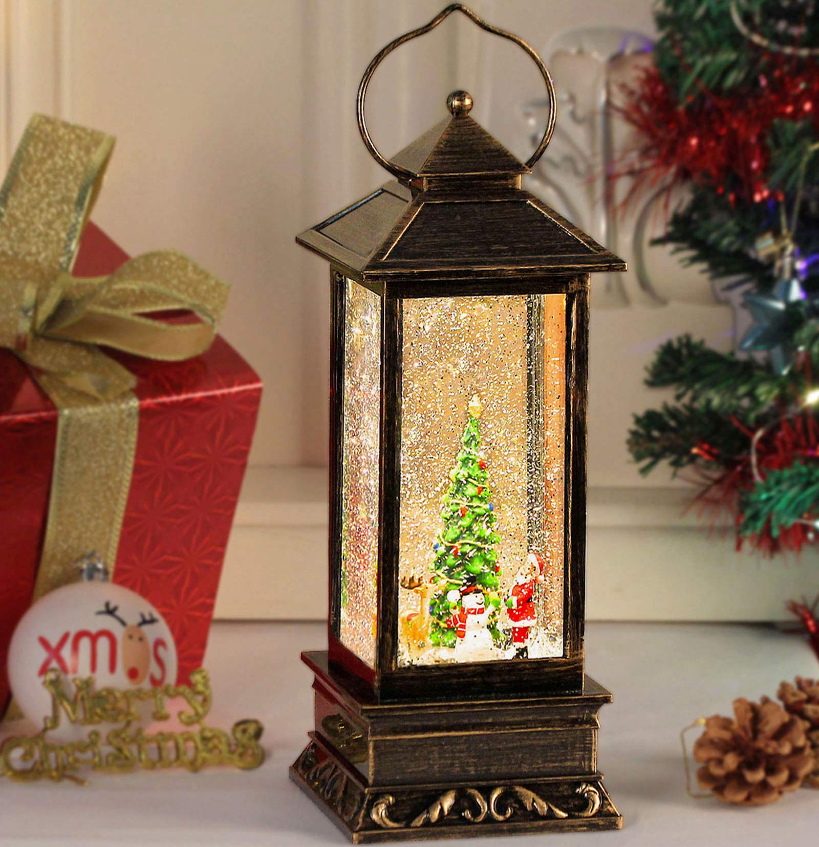 Red Cardinals on Tree Branch LED Light 6 Inch Round Christmas Glitter Globe