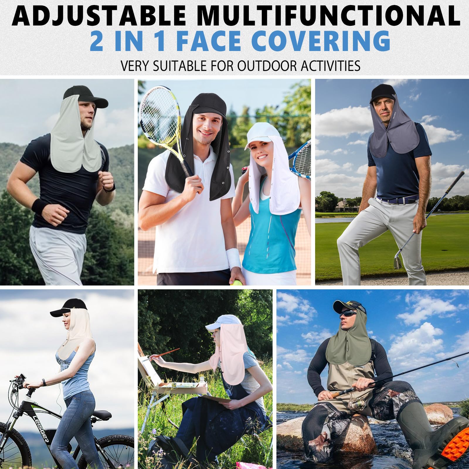 YANIKY Sombrero de sol ajustable UV, protección para el cuello, 2 en 1, protección solar, transpirable, protección UV, como accesorio para gorra de base, ideal para actividades al aire libre de verano