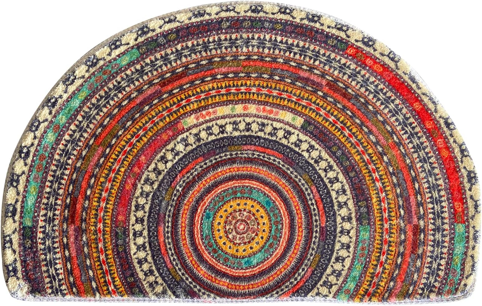 Half Round Door Mat,Semi Circle Bathroom Floor Rug,Mandala Boho Bohemian Non-Slip Welcome Entrance Way Absorbent Bath Mat,Microfiber Tufted Indoor Rug for Kitchen Living Room (Multicolor)…