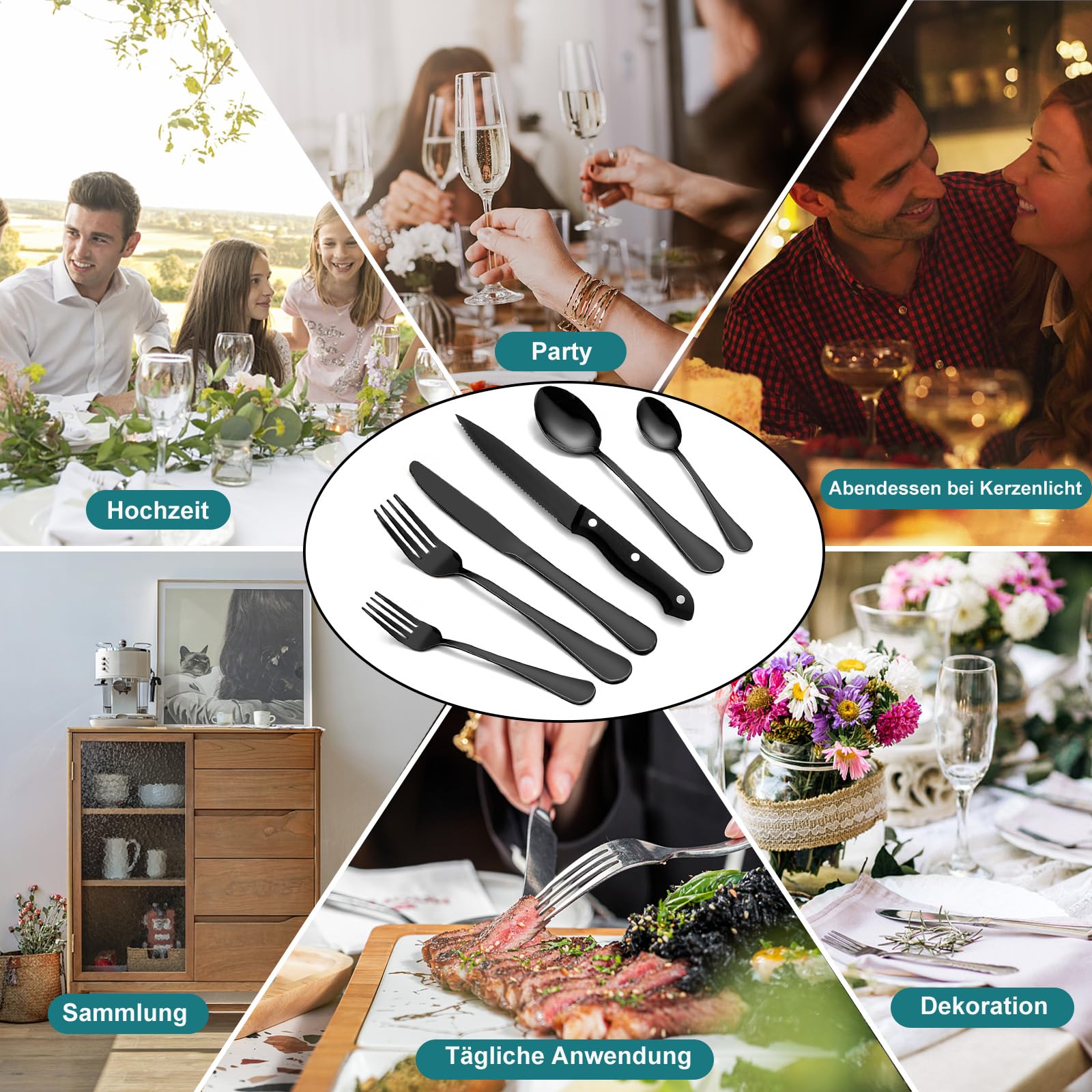 CALIYO Besteck Set, 24-teiliges Besteck Set mit Steakmesser für 4 Personen mit Messer Gabel Löffel, Hochwertiges Edelstahlbesteck, Hochglanzpoliert & Spülmaschinenfest für Haus/Küche/Restaurant