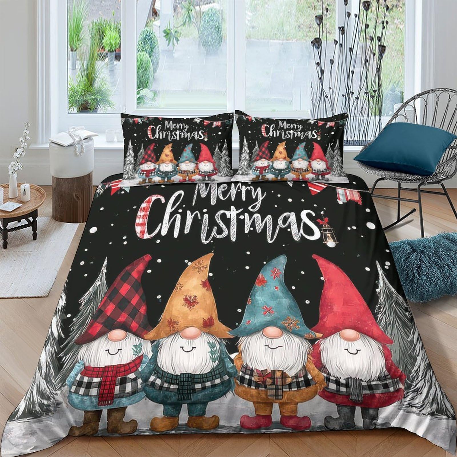 Ctjqhvkz Style-7 3D Printed Christmas Gnome Fitted Sheet Microfiber Soft Non-Slip Bed Sheet Nordic Elf Mattress Cover For Bedroom Guest Room Single（135X200cm）