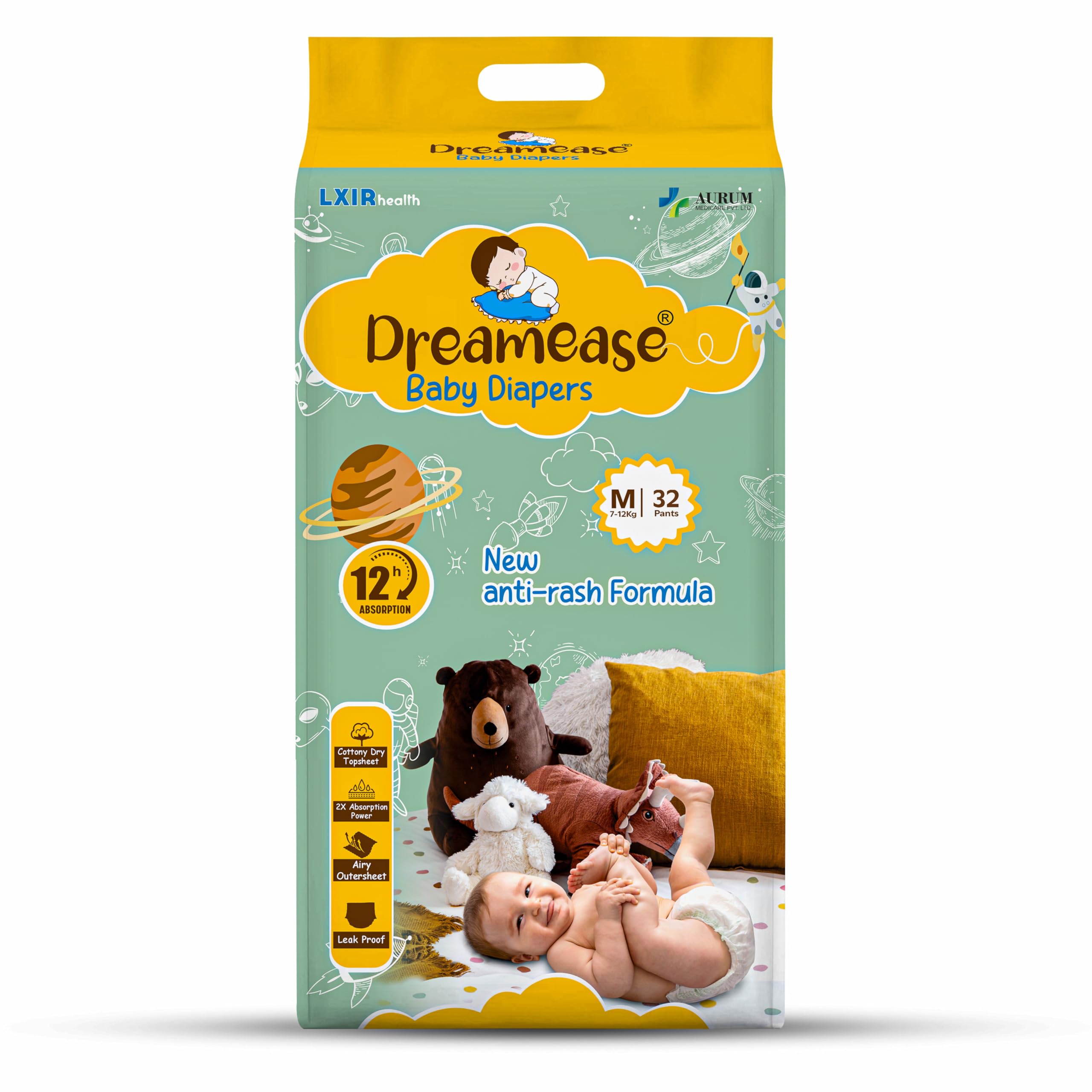 Dreamease Baby Diapers Medium - Size, 32 Counts, 12 Hour Absorption, Cotton soft Fabric with Anti-rash Formula-image-14