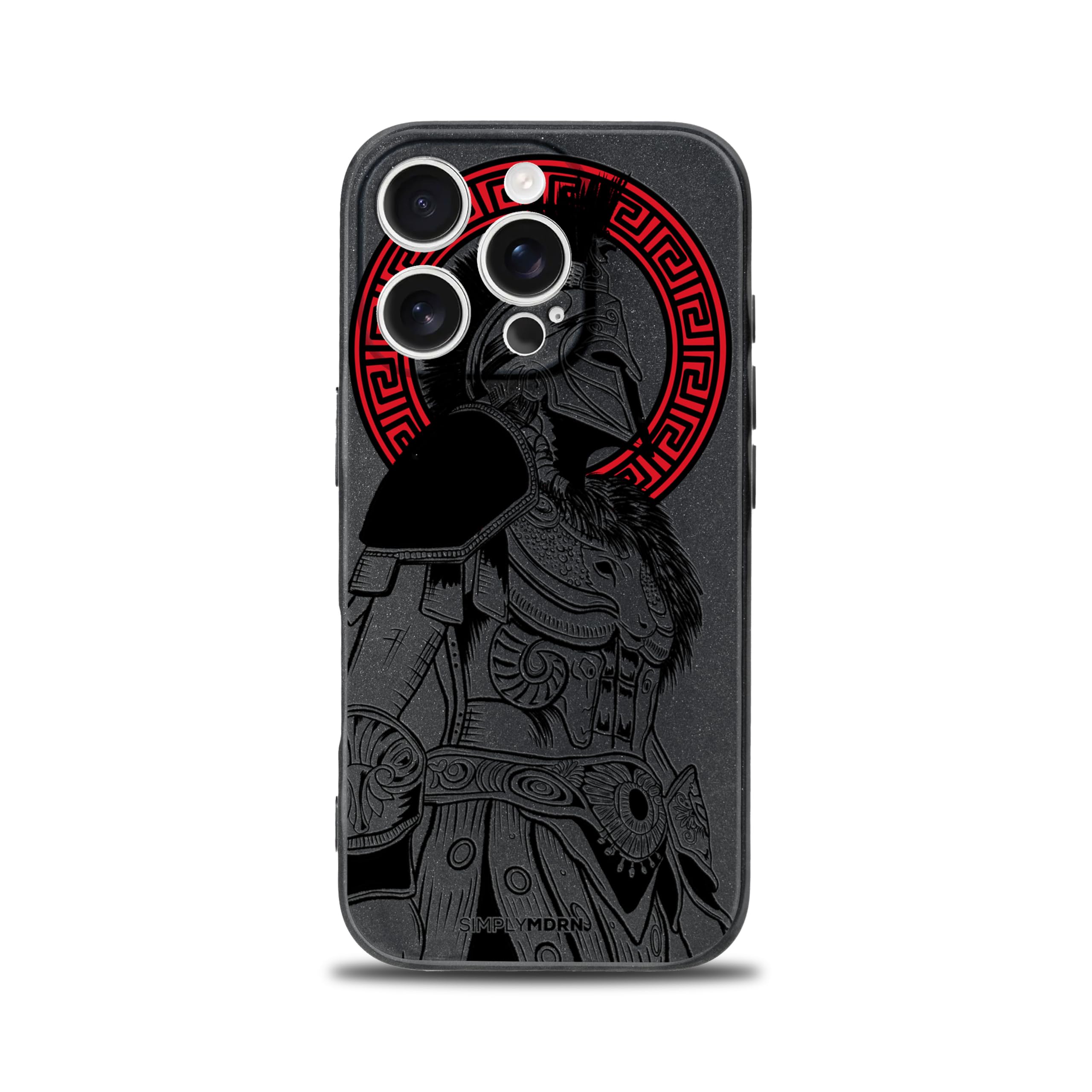 SIMPLYMDRN Slim for iPhone 15 Pro Case - Warrior Design - Cool Case for Men - Fighter Assassin Case - Slim and Flexible (Gladiator Black)