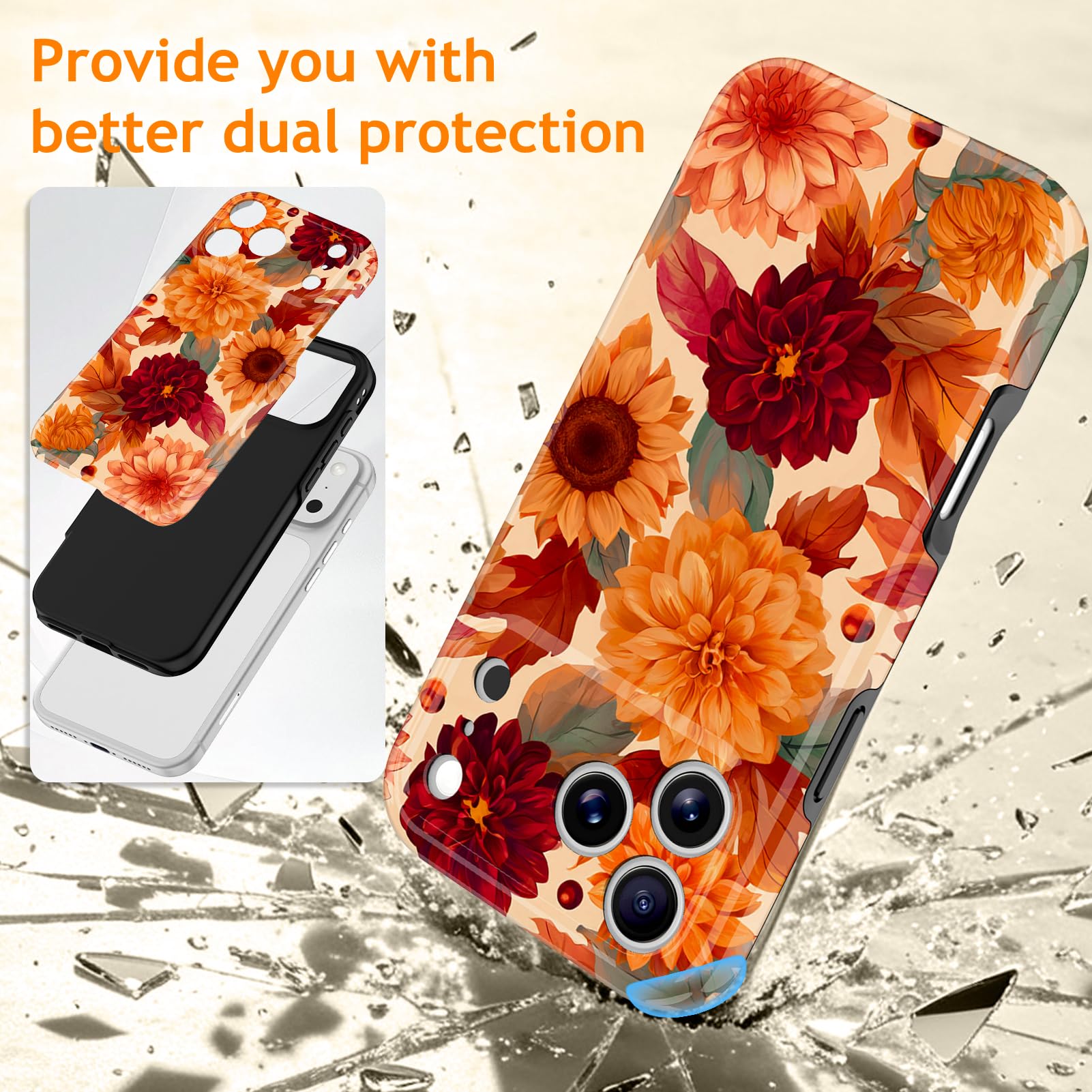 ZIYE Custodia per iPhone 17 Pro Max con motivo girasoli e piante