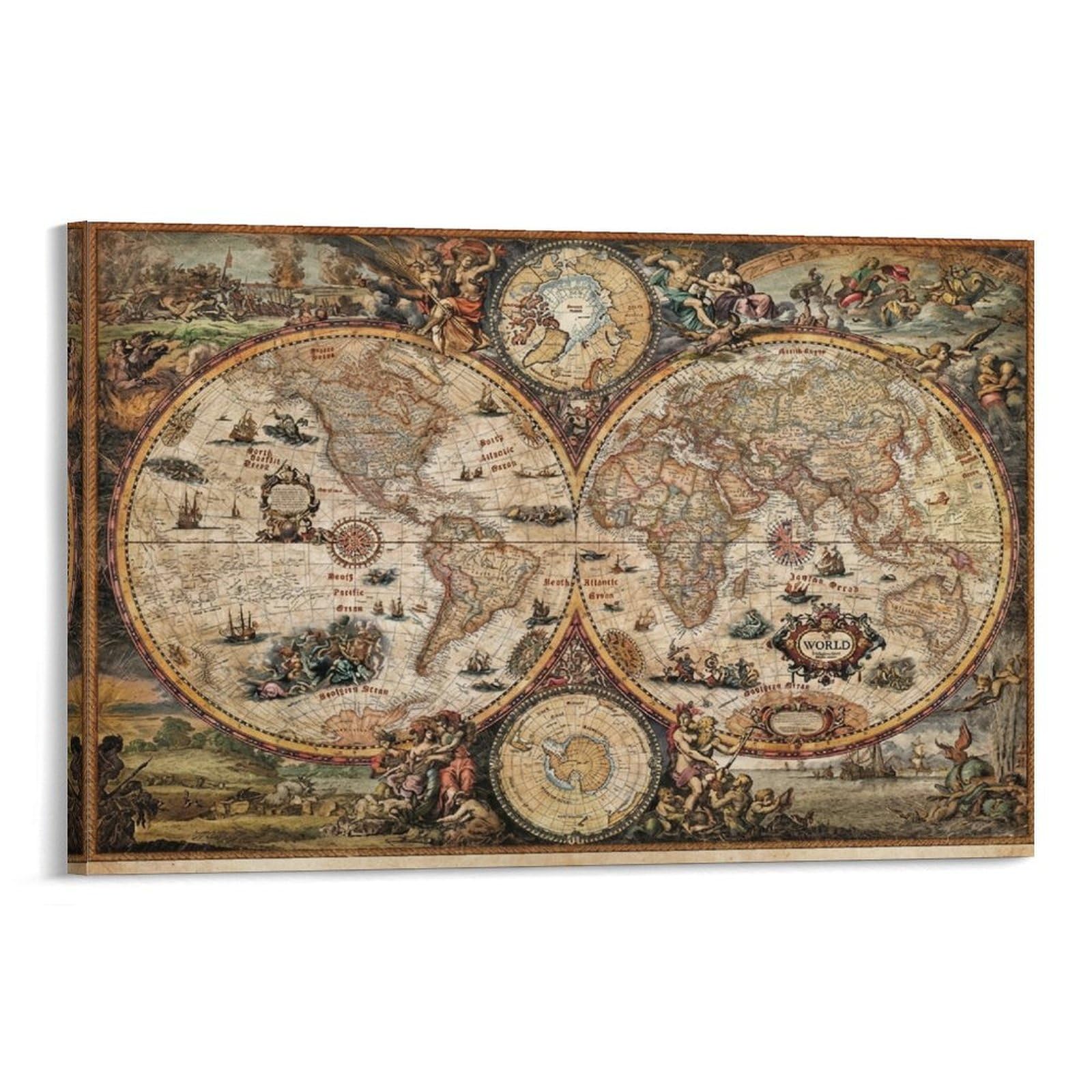 CPLVKWRQJ Vintage World Map 1 Piece Antique World Map Art Canvas Print - Office Wall Art Fade Resistant Wall Focal Art Statement Piece 20x30inch(50x75cm)