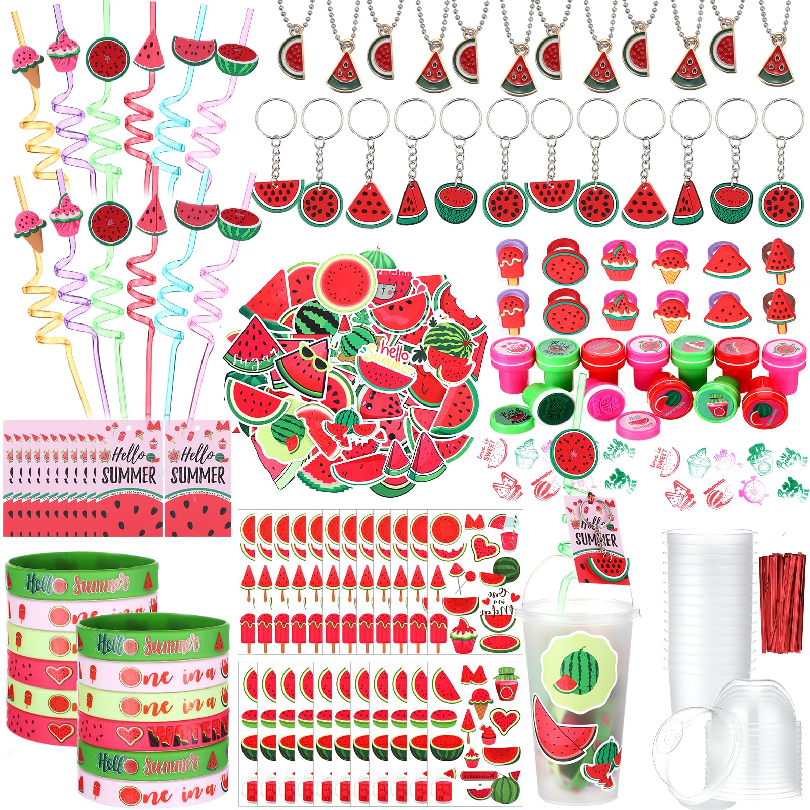 Photo 1 of **********MISSING PARTS*******
Landical 159/213PCS Party Favors Includes Gift Cup Straws Bracelets Stickers Temporary Tattoos Keychain Rings Stampers Pendant Card for Baby Shower Theme 1st Birthday Decorations?159 Pcs,Watermelon?
