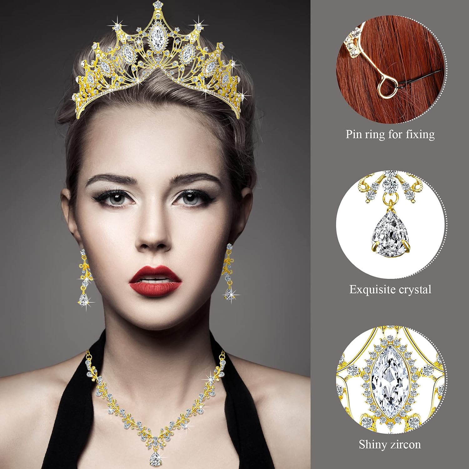 3 Pieces Baroque Queen Crown Set, Tiara Earrings Necklace Crystal Headband Tiaras and Crowns for Women Bridal Wedding Jewelry Halloween Prom Birthday Party Hair Costume Accessories