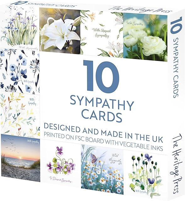 The Heritage Press 10 Sympathy Cards - Multipack of 10 condolence designs with Envelopes - thinking of you - Pack of 10