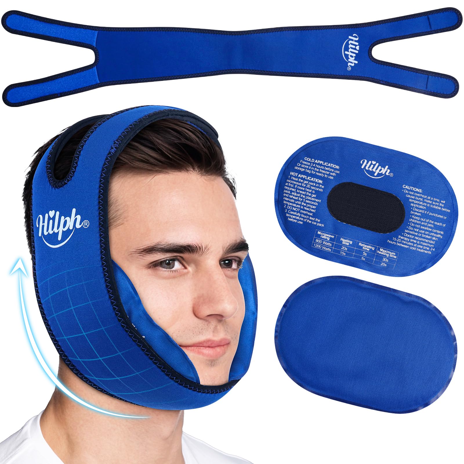 HilphWisdom Teech Ice Pack Head Wrap, X-Strap Jaw Ice Pack for Face Oral Surgery, TMJ, Tooth Extraction & Teeth Removed, Reusable 2 Large Adjustable Hot Cold Gel Packs for Tonsillectomy