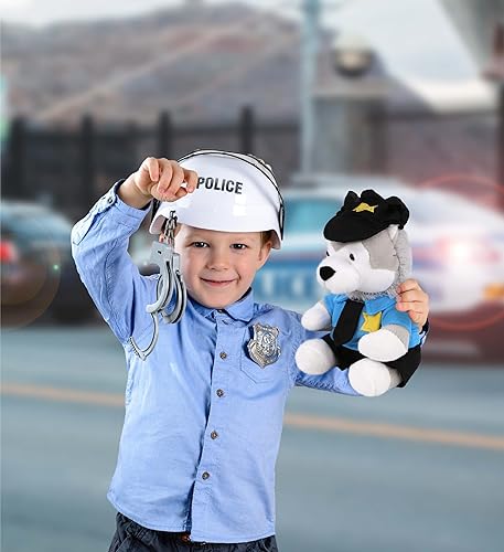 Miniatura 5 de DolliBu Peluche de oficial de policía de lobo, disfraz de policía de lobo súper suave con lindo uniforme de policía y traje de gorra, regalo de