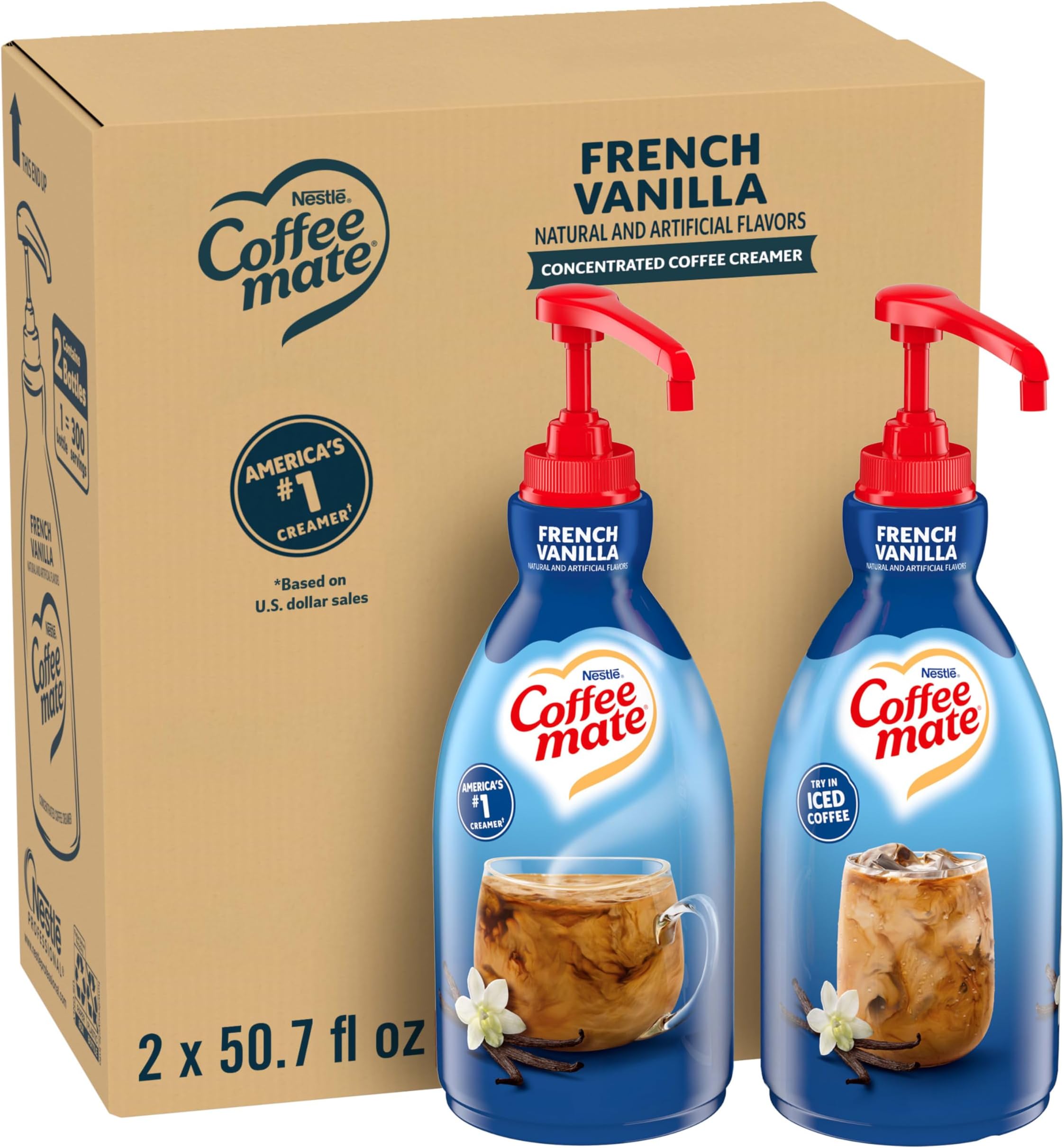 Nestle Coffee mate Coffee Creamer, French Vanilla, Concentrated Liquid Pump Bottle, Non Dairy, No Refrigeration, 50.7 fl oz (Pack of 2)
