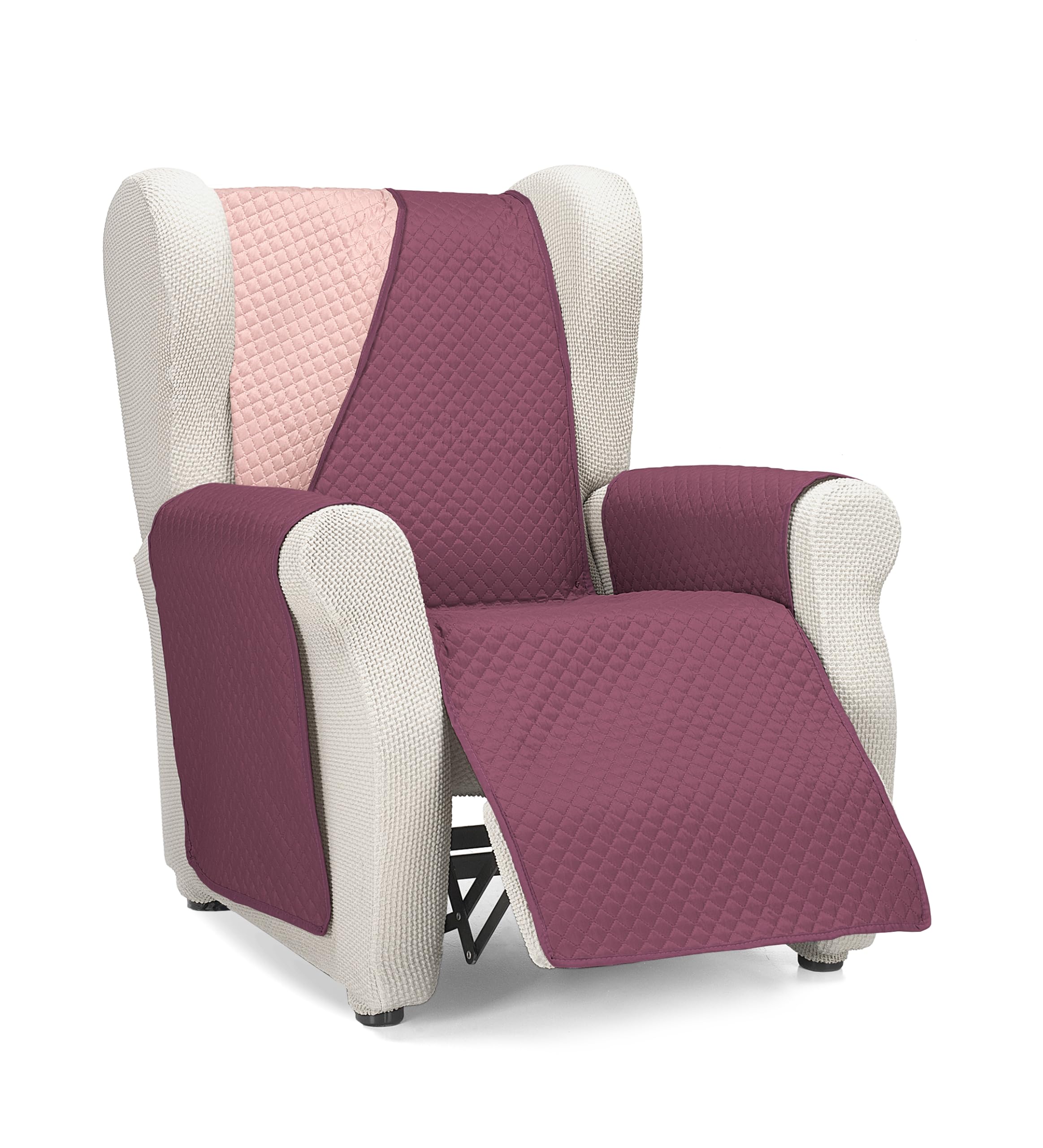 Martina Home Quilted Sofa Cover, Aubergine/Salmon, 1 Seater/Relax, Diamond