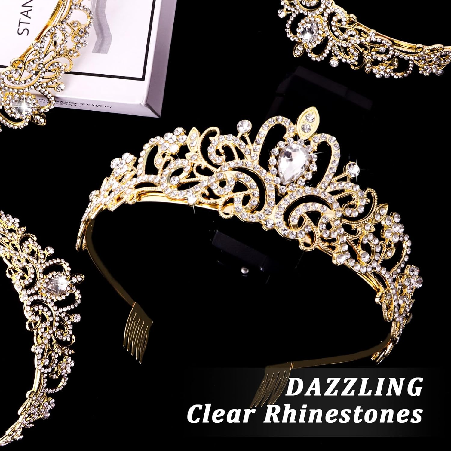 CIEHER 10 PCS Gold Crowns for Women, Crystal Queen Crown Princess Tiaras for Prom Birthday Party Halloween Costume