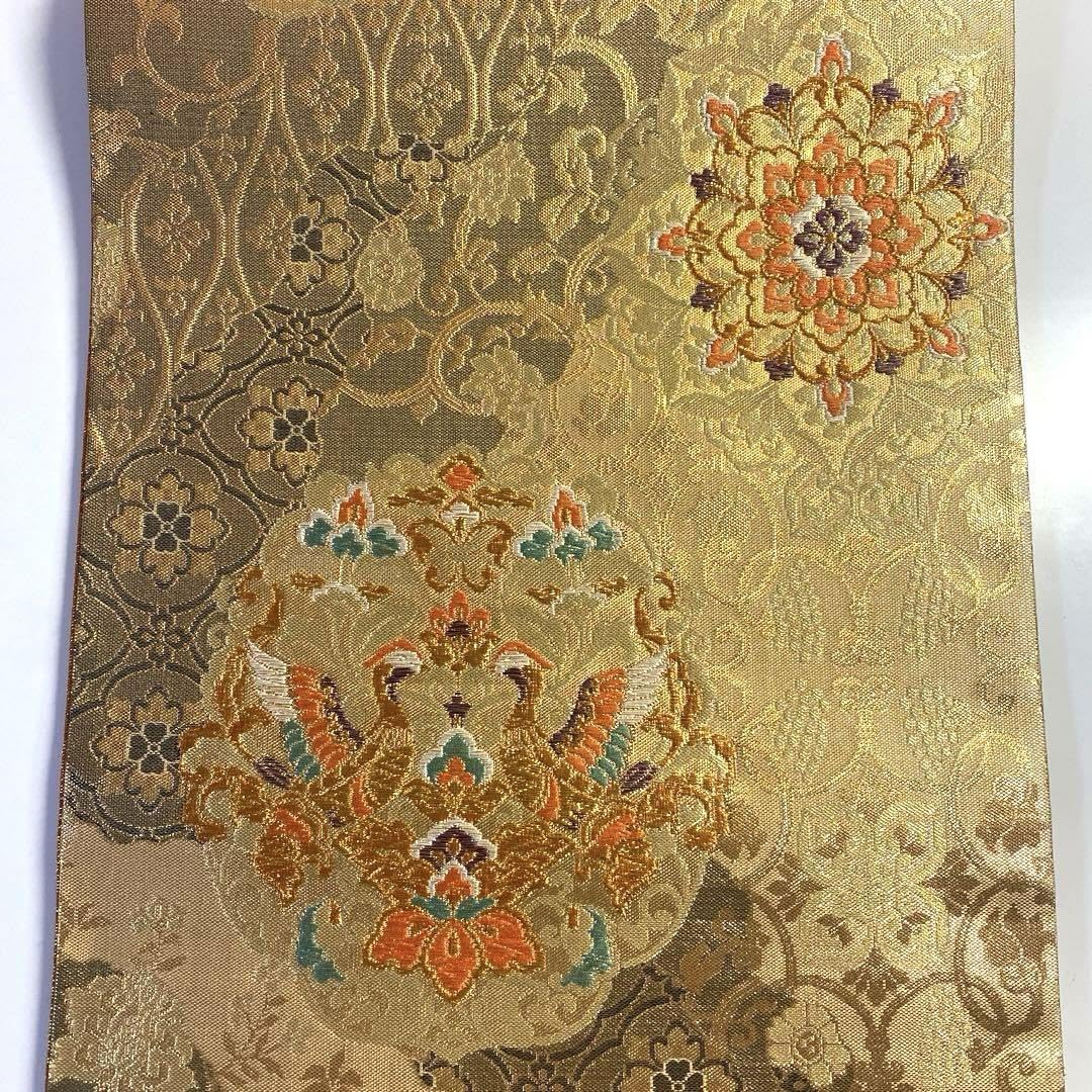 Amazon.co.jp: 袋帯 絹 西陣織 唐織 正倉院文様 鳳凰文 金色 白 紫 青  