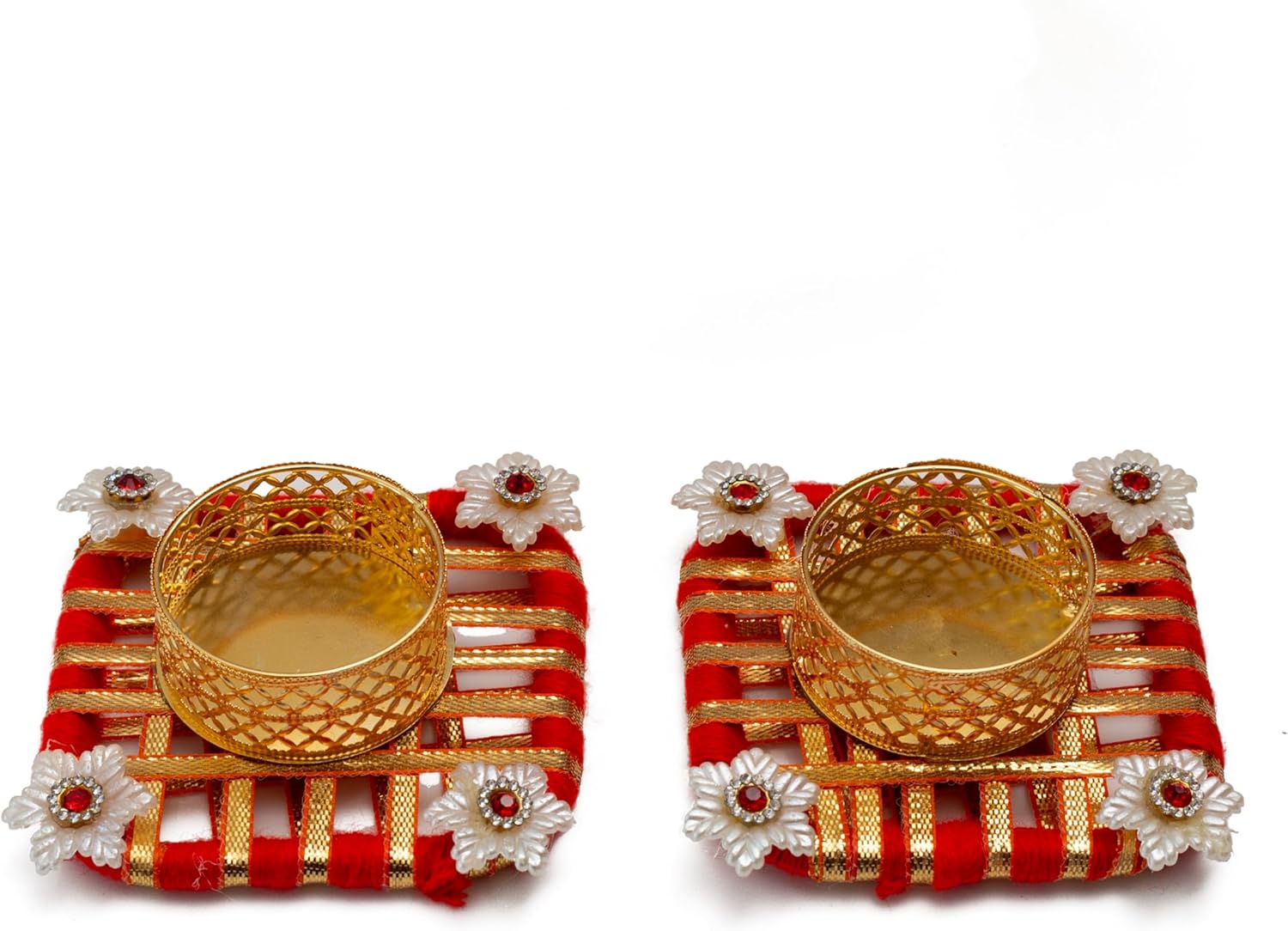 Set of 2 Decorative Diwali Diyas T Light Tealight Tea Light Votive Candle Holder Without Wax Diwali Lamp Lights Gifts & Decorations Festive Decor Deepawali Puja Festive Home Decor Accents