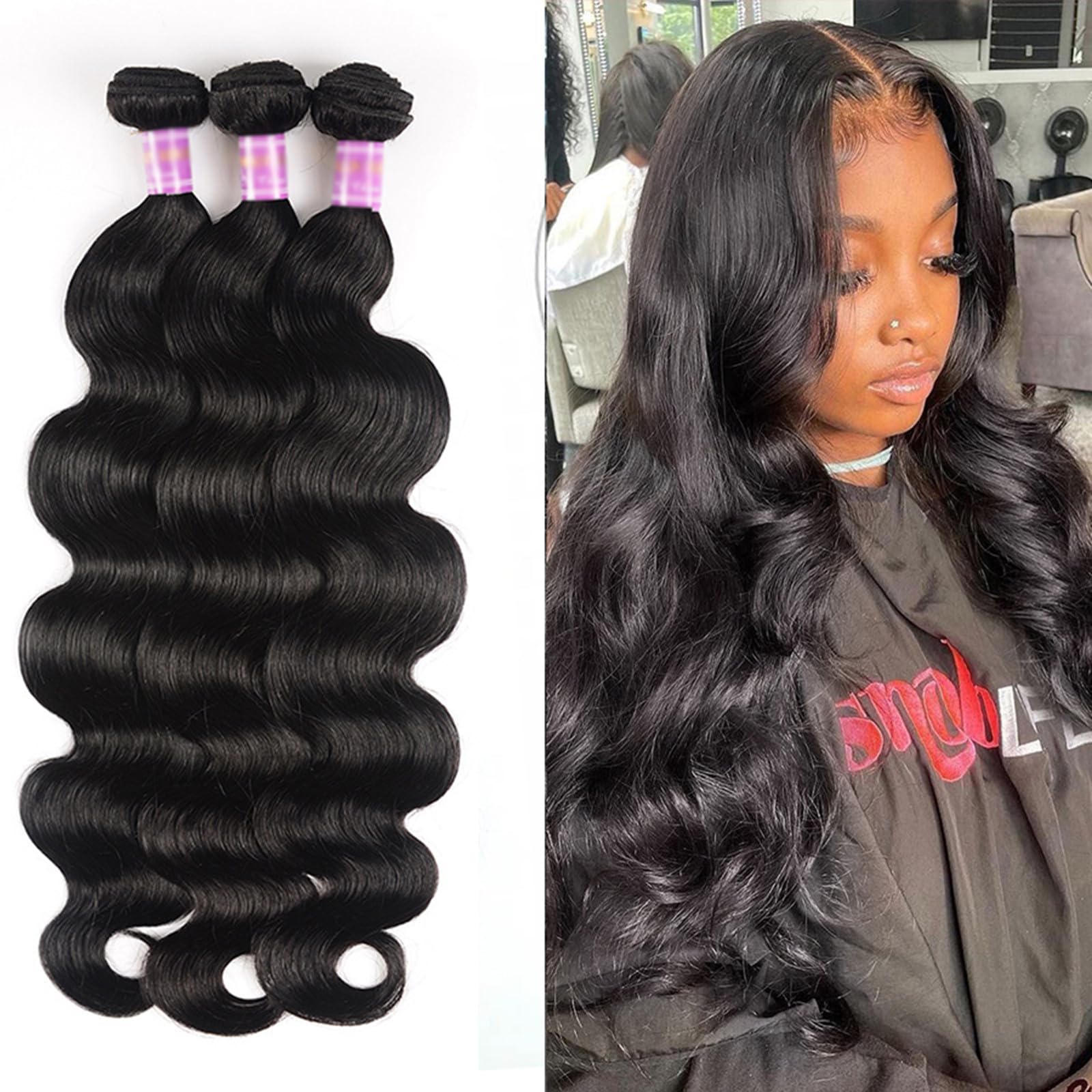 Amazon.com : Brazilian Body Wave Human Hair Bundles 100 