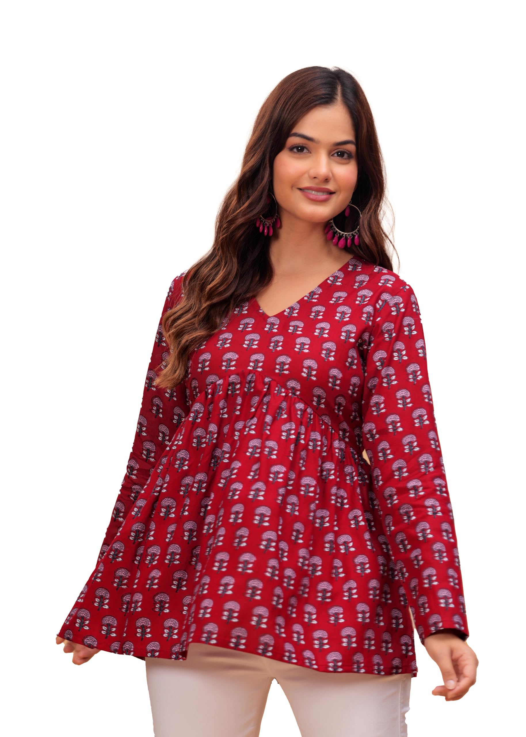 Women Floral Print Peplum Top Full Sleeve Short Kurti Stylish Top for Office & Daily Use Casual Wear(Maroon)-image-13