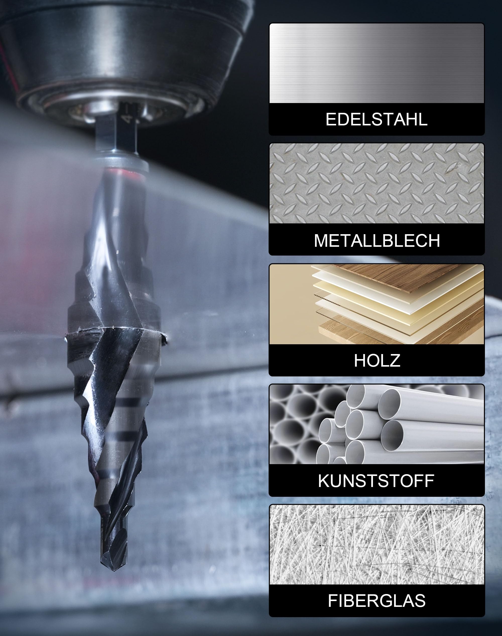 EZARC Stufenbohrer Ø4-20mm HSS Kobalt Pro AlTiN Profi Kegelbohrer Schälbohrer für Metall, Edelstahl, Aluminium, Holz, Kunststoff, 9 Stufen Konusbohrer