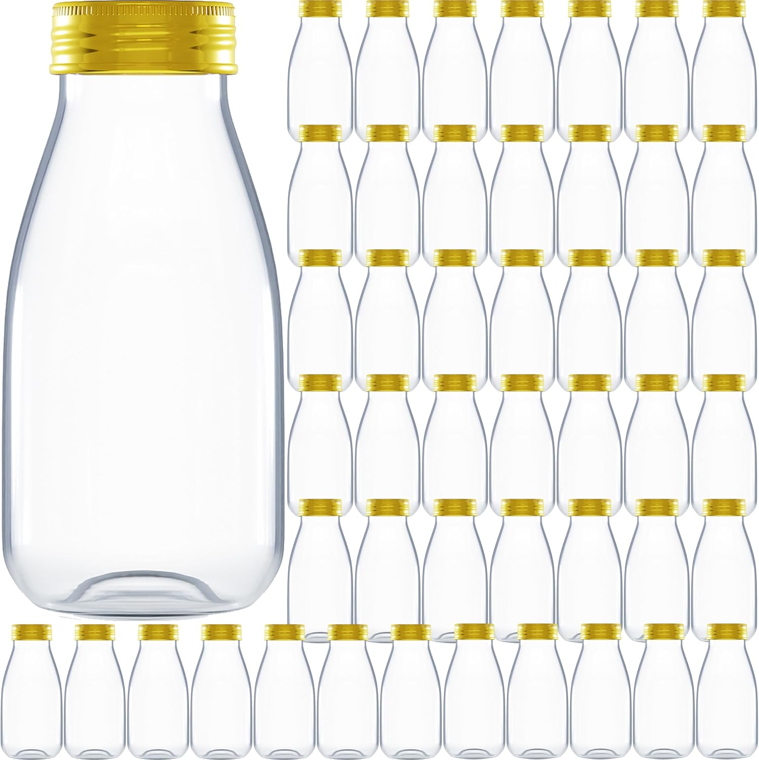 48 Pack 4oz Small Plastic Bottles for Liquids – BPA-Free Mini Ginger Shot Bottles with Aluminum Lids, Leak-Proof & Freezer Safe – Perfect for Wellness Juices, Lemonade, and Liquid Storage