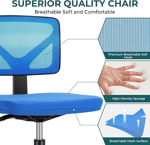Miniatura 4 de DUMOS Sillas de escritorio sin brazos con ruedas, ergonómicas ajustables para oficina en casa, giratorias, sin brazos, cómoda malla con respaldo