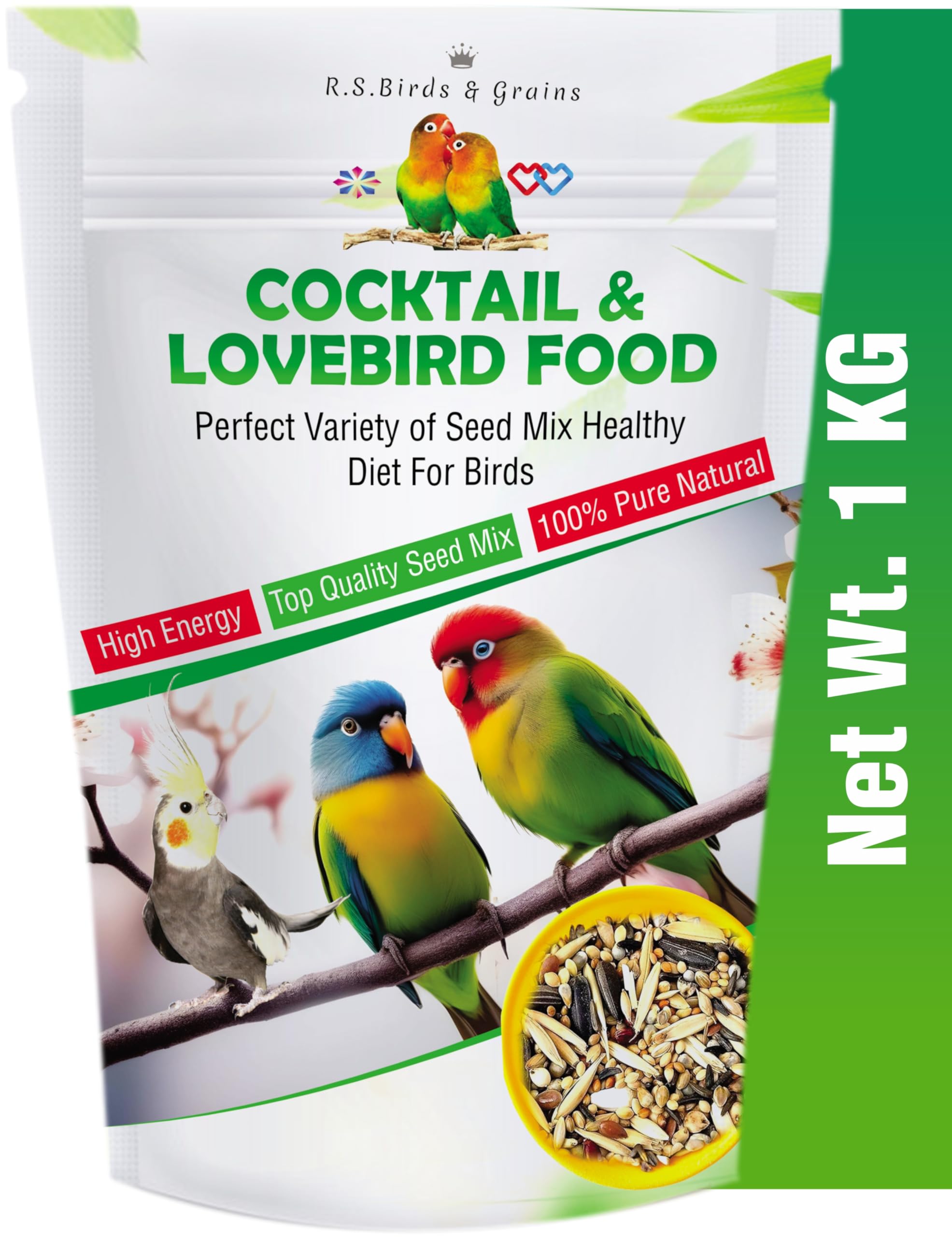 R.S. Birds & Grains | Bird Food Cockatail & Lovebirds | Premium Variety Mix Seeds for Birds | Kangani, Yellow Proso, Browntop, Sunflower, Oats, Pearls, Niger (900g) (B0CXJ6M4V4) Amazon Price History, Amazon Price Tracker