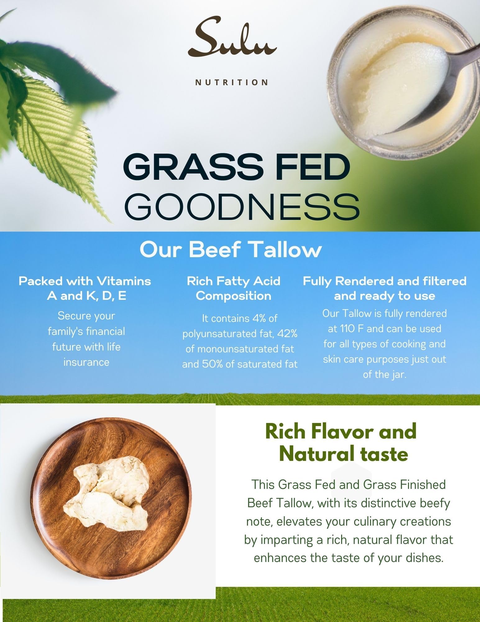 100 Pure Fully Rendered Grass Fed Grass Finished Beef Tallow-Food Grade 4 lbs — view 3