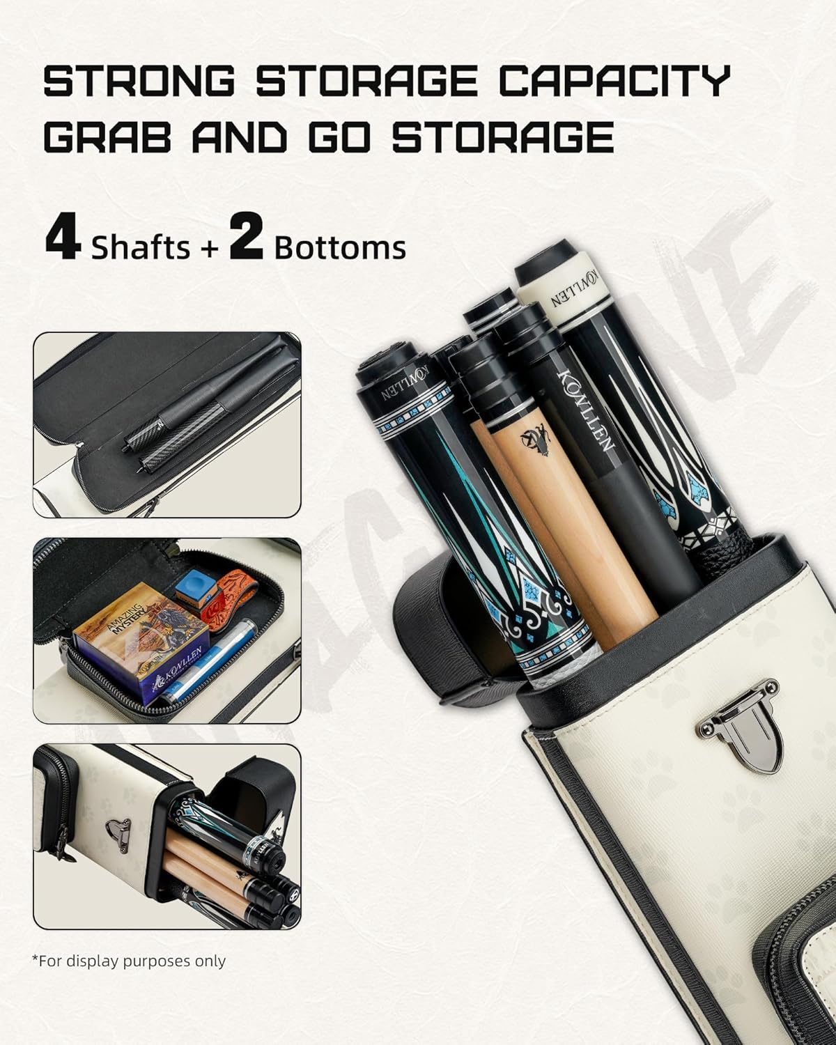 KONLLEN 2x4 Leather Pool Cue Case, Genuine Cowhide Billiards Cue Stick Case with Multi-Pockets & Adjustable Shoulder Strap, Heavy Duty Cue Carrier