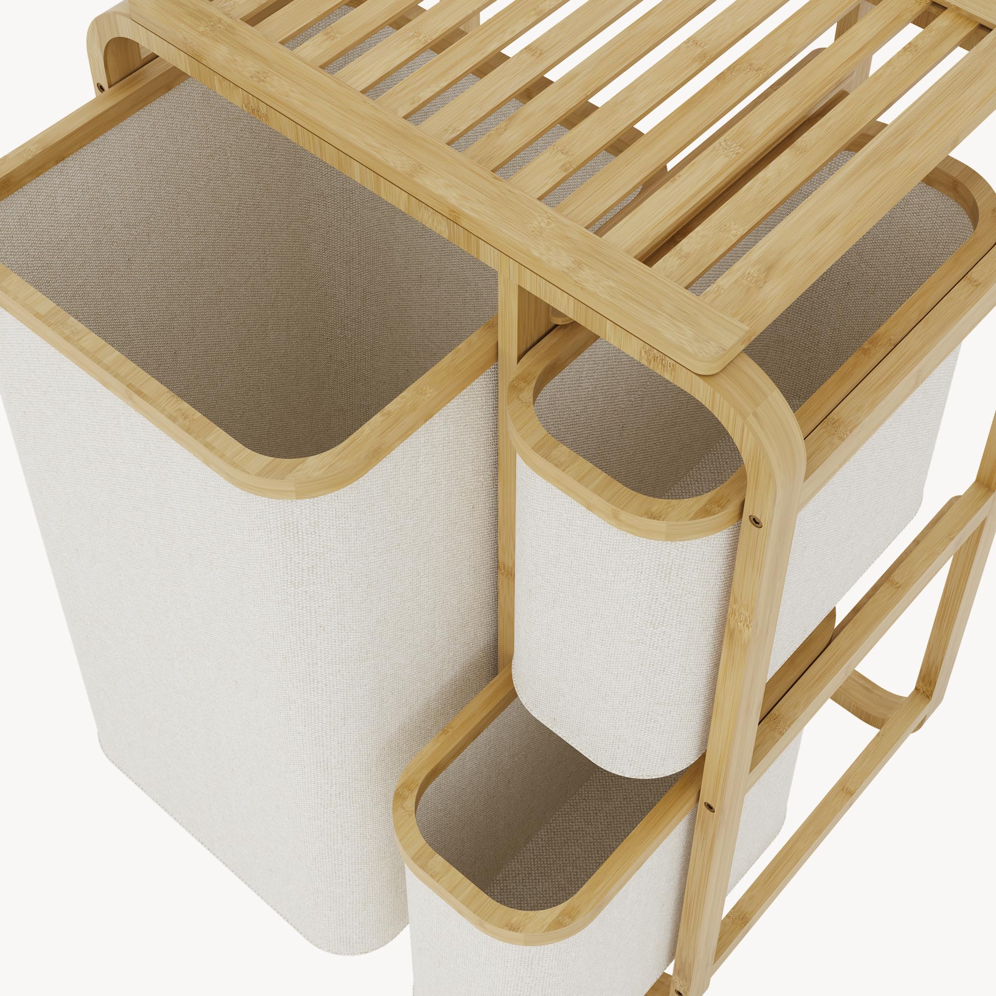 [en.casa] Mobile Portabiancheria in Bambù con Ripiano a Doghe e 3 Sacchi Estraibili per Bucato 70,5 x 49,5 x 33 cm - Beige