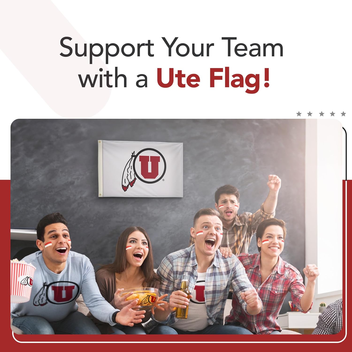 Utah Utes College Sports Printed Flag - NCAA Licensed - Nylon - School Banner (White, Red) (2' x 3')